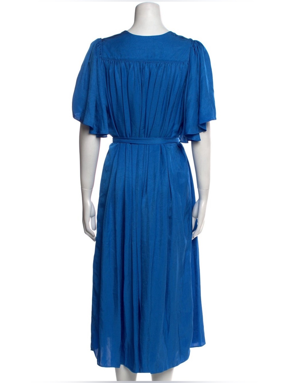 Ciao Lucia Serafina Satin Tie Wrap Midi Dress Flutter Short Sleeve V Lapis Blue - Picture 8 of 11